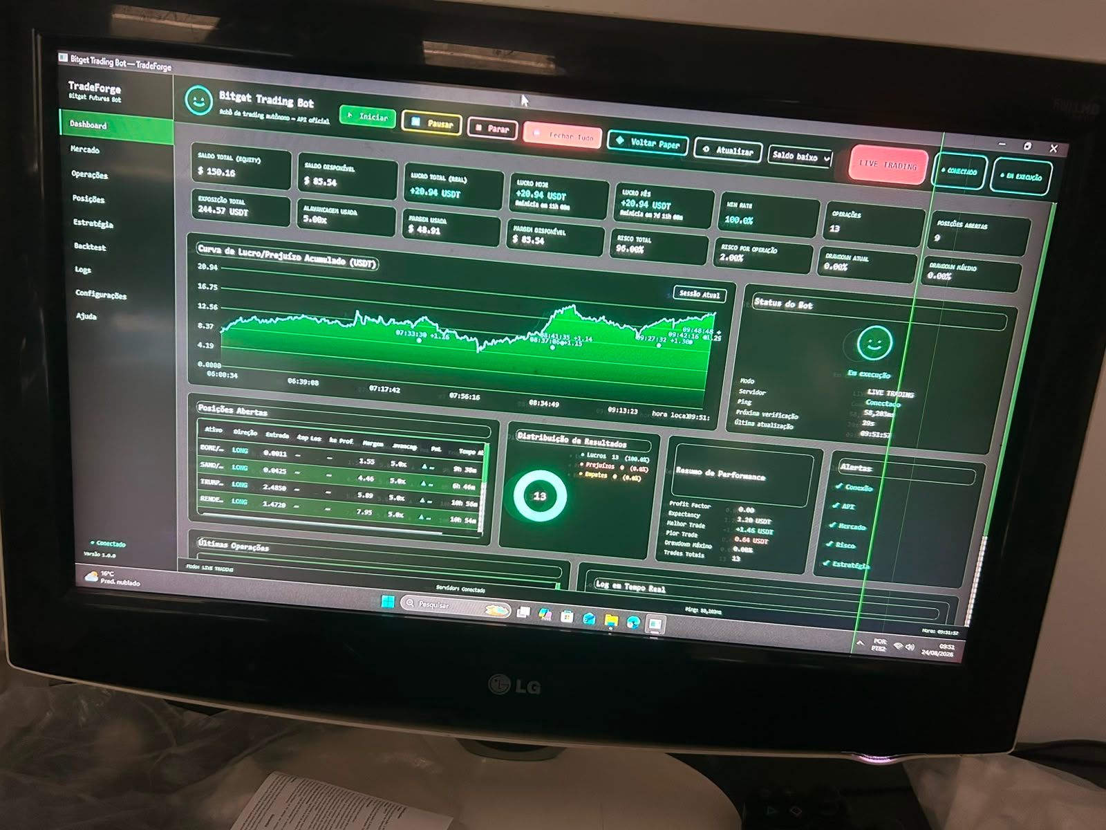 TradeForge rodando em monitor